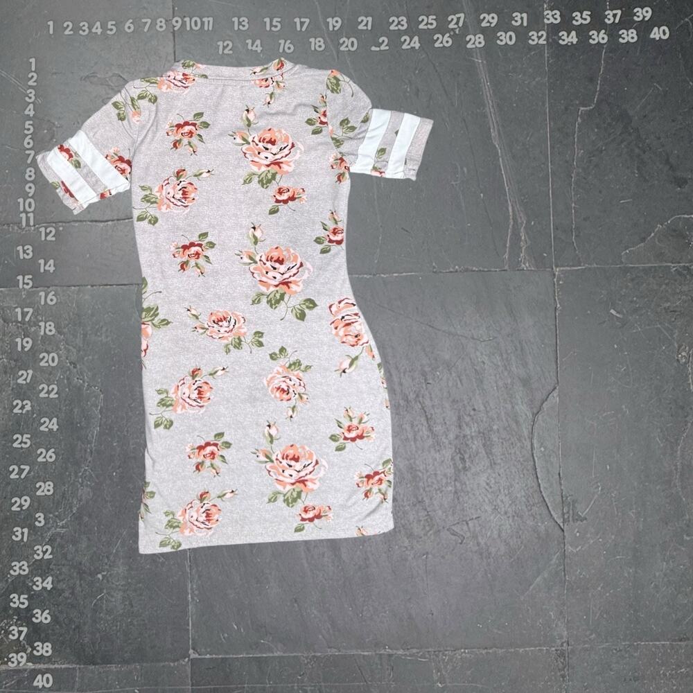 No Boundaries Women's Gray Floral Varsity Stripe T-Shirt Bodycon Mini Dress - Picture 3 of 5